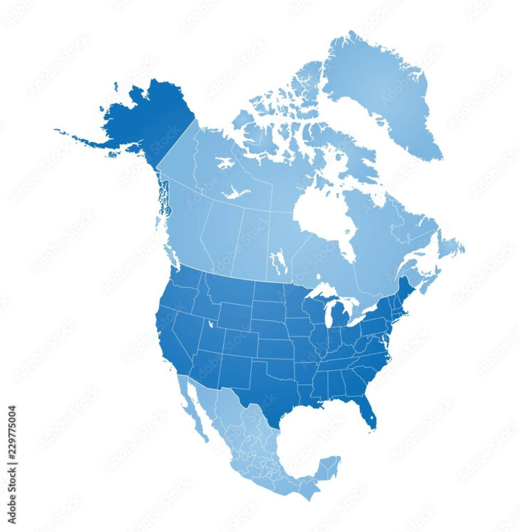 Map of Mexico USA and Canada