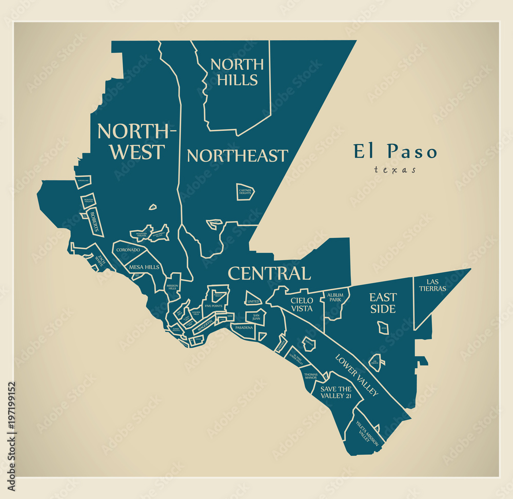 Stock-Vektorgrafik „Modern City Map - El Paso Texas City Of The within Map of El Paso Texas USA