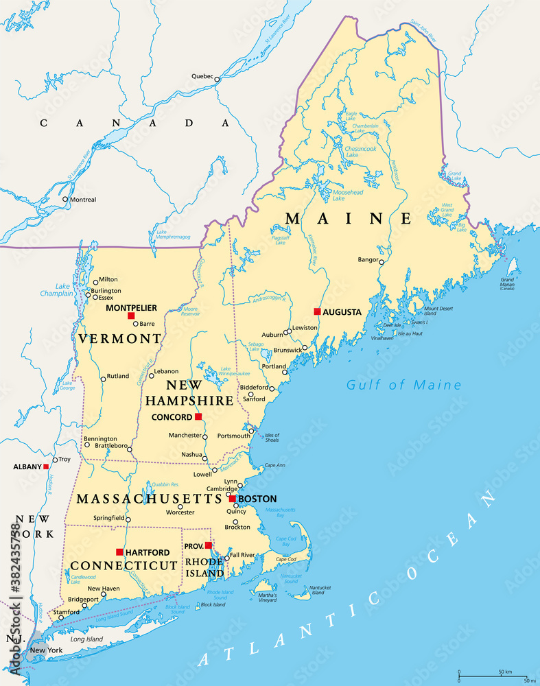 Stock-Vektorgrafik „New England Region Of The United States Of within Map of New England States USA