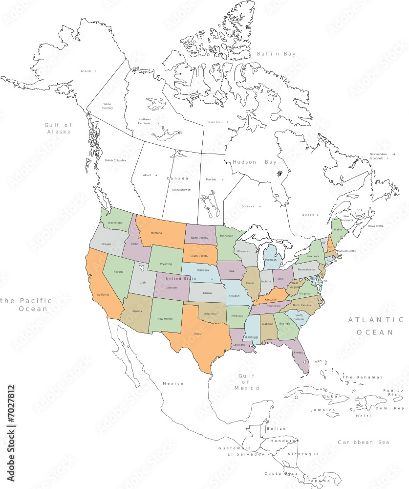 Stock-Vektorgrafik „North America And Usa Vector Map With States in Map Of Northern States Of Usa