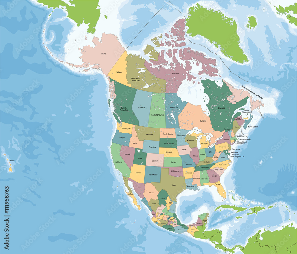 Stock-Vektorgrafik „North America Map With Usa, Canada And Mexico pertaining to Map Of Usa Canada And Mexico