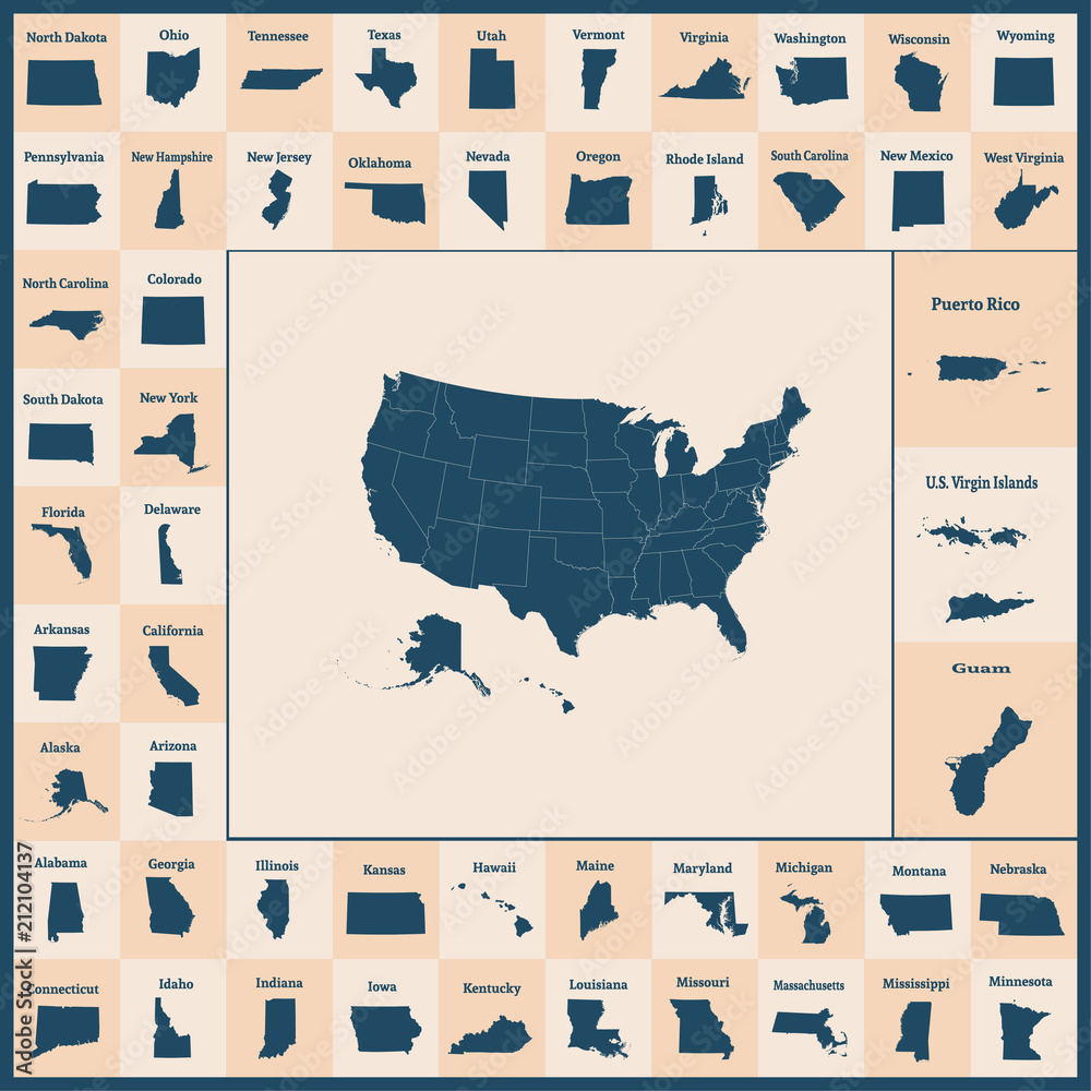 Stock-Vektorgrafik „Outline Map Of The United States Of America throughout Map of USA States and Puerto Rico