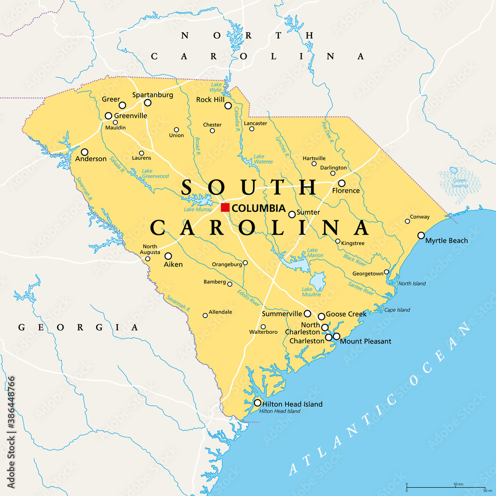 Stock-Vektorgrafik „South Carolina, Sc, Political Map, With The for Map Of South Carolina Usa With Cities