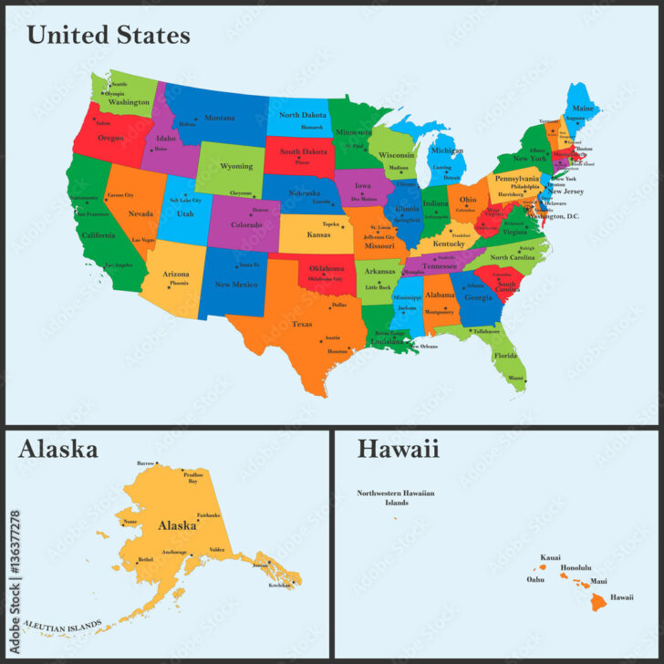 Map of USA with Hawaii and Alaska