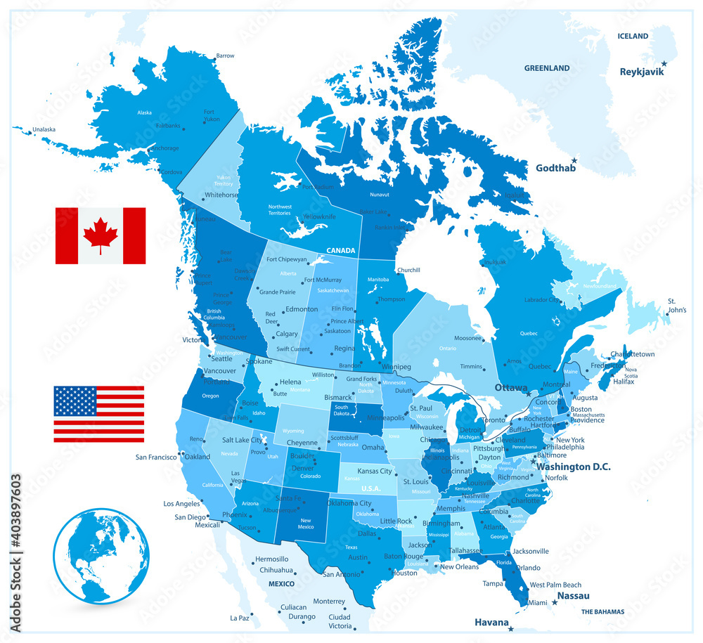 Stock-Vektorgrafik „Usa And Canada Large Detailed Political Map In regarding Political Map Of Usa And Canada