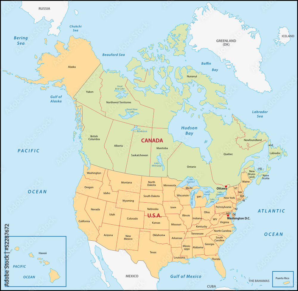 Stock-Vektorgrafik „Usa Canada Physical Map“ | Adobe Stock in A Map Of Usa And Canada