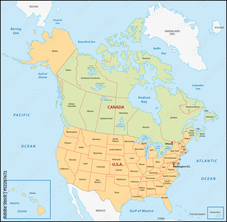 Detailed Map of USA and Canada