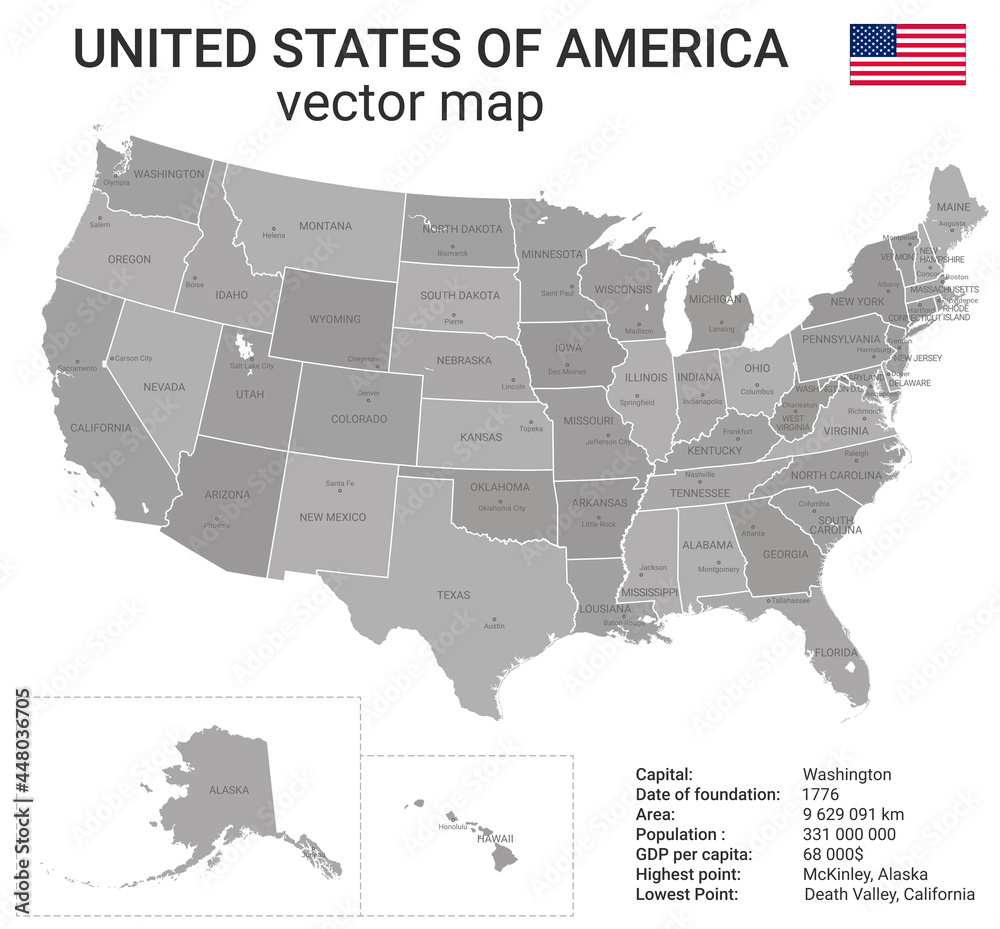 Stock-Vektorgrafik „Usa Map With State Borders And Capitals with regard to Map of USA with State Lines