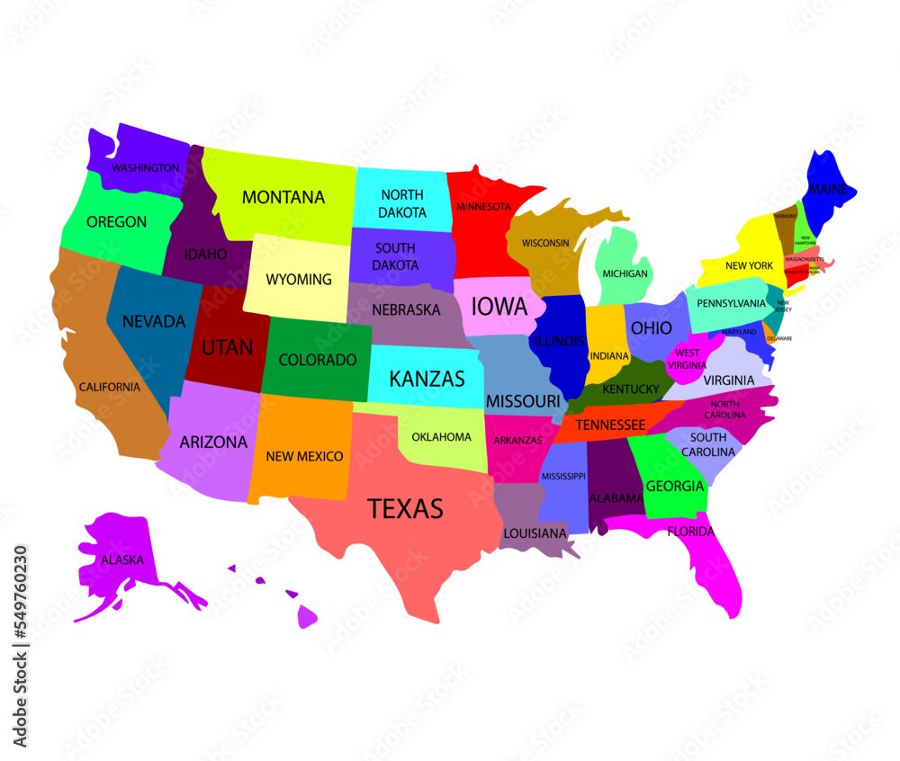 Stock-Vektorgrafik „Usa Map With State Names. Сolor Map“ | Adobe Stock in The Map of the USA with Names