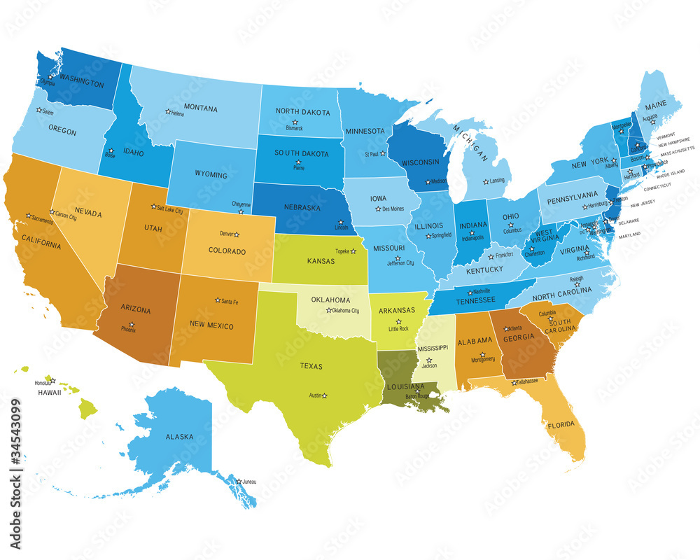 Stock-Vektorgrafik „Usa States Map With Names Of Cities“ | Adobe Stock pertaining to USA Map with Names of Cities