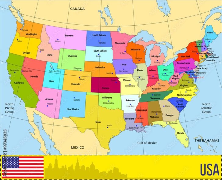 States Map of USA with Capitals