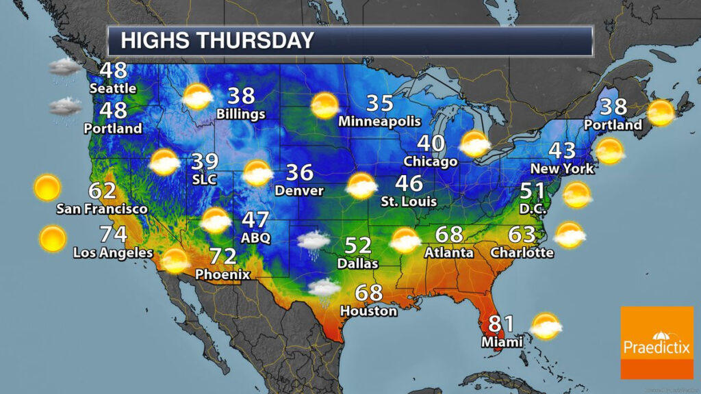 Weather Map of USA In February
