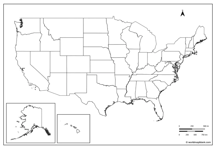 Empty Map of USA To Fill In