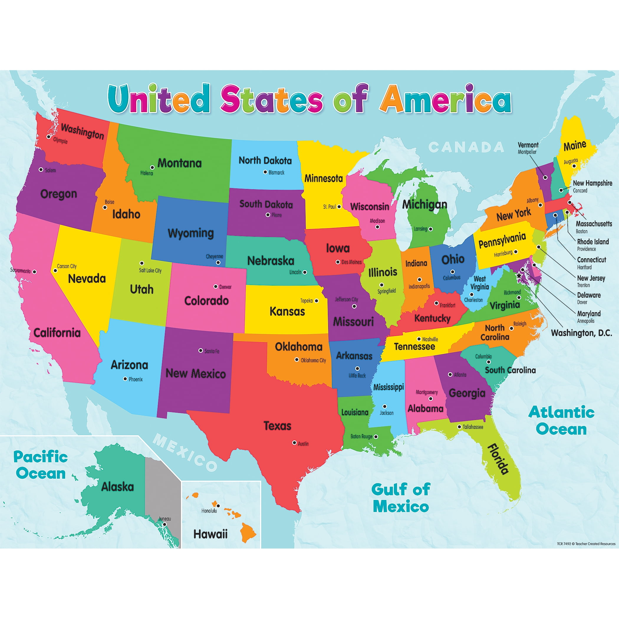 Teacher Created Resources Colorful United States Of America Map regarding Map Of Usa Showing All The States