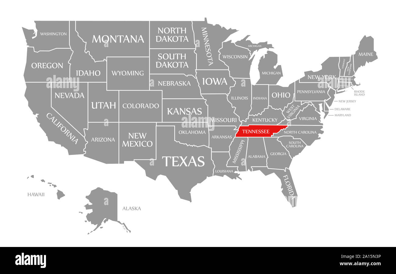 Tennessee Red Highlighted In Map Of The United States Of America in Tennessee On the Map of USA