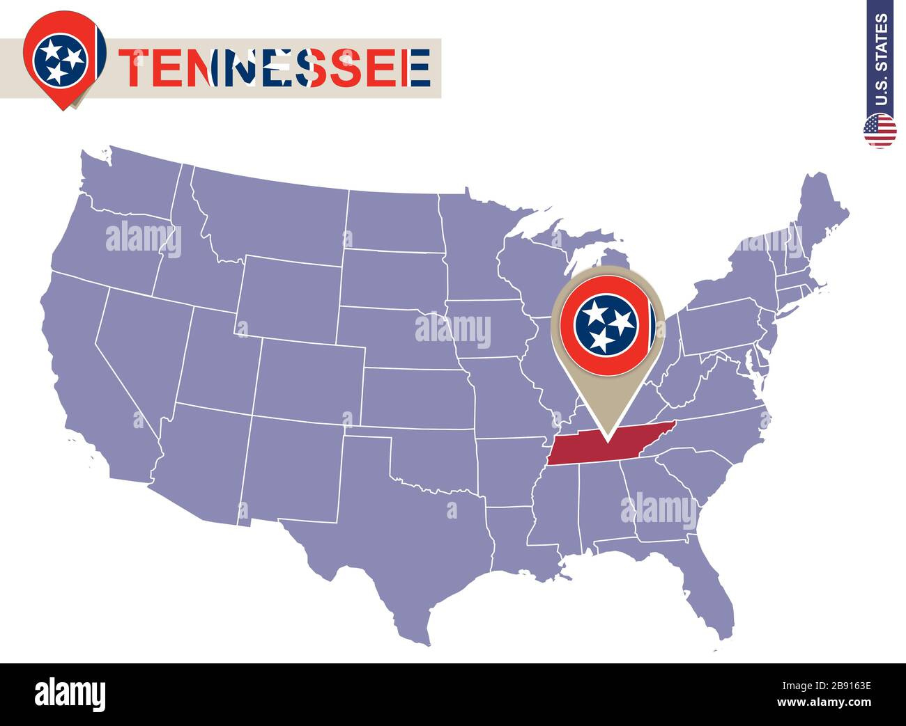 Tennessee State On Usa Karte. Flagge Und Karte Von Tennessee. Us regarding Tennessee On the Map of USA