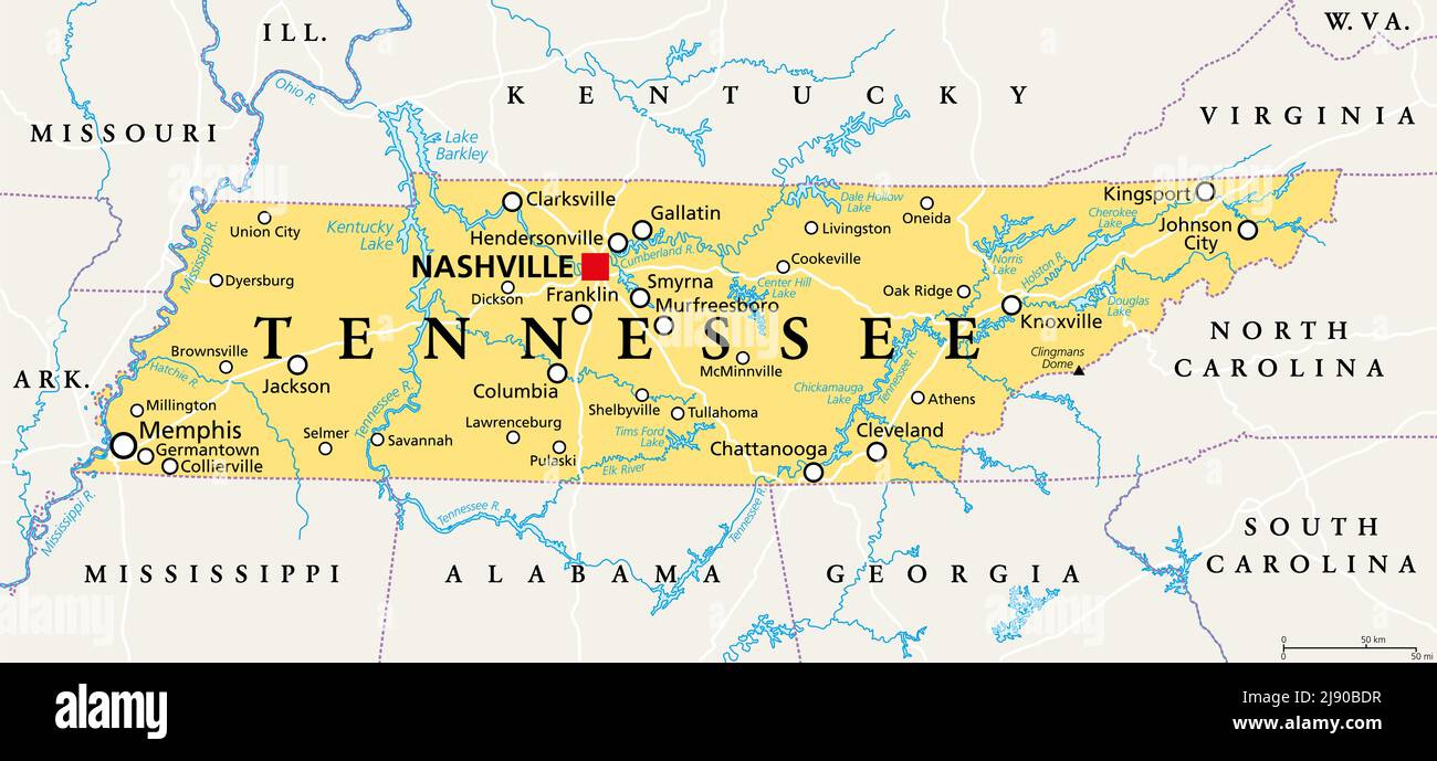 Tennessee, Tn, Politische Karte, Mit Hauptstadt Nashville, Größte within Nashville Tennessee On Map Of Usa