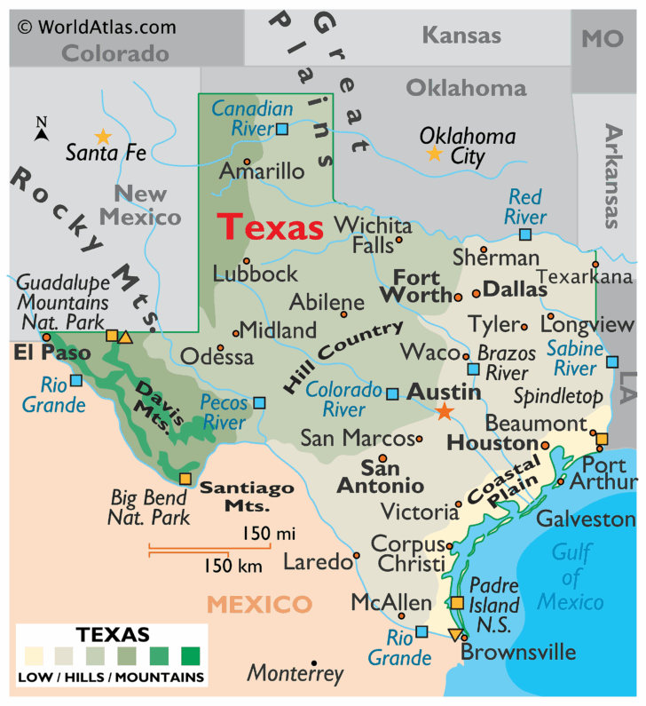 Texas On the Map of USA Texas On the Map of USA
