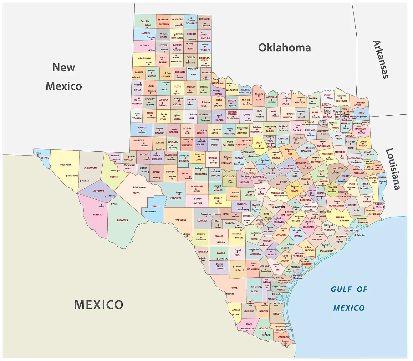 Texas Maps &amp;amp; Facts - World Atlas with Map of Texas USA with Cities