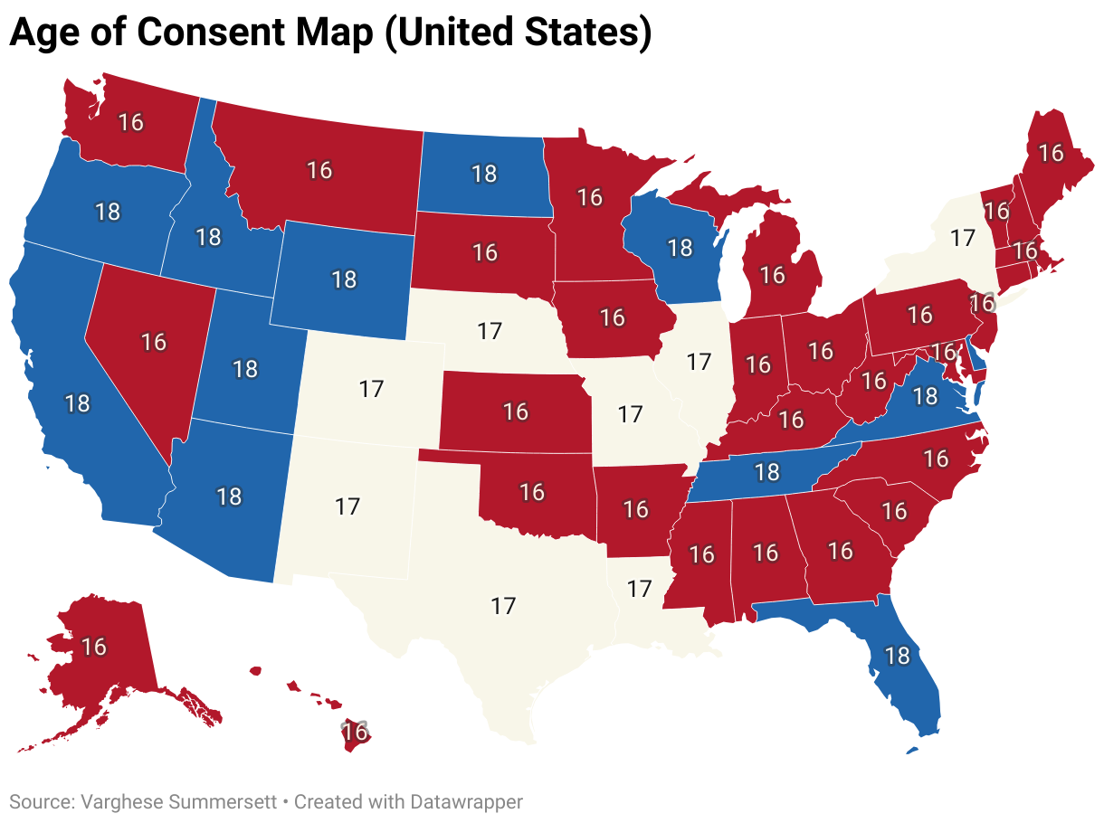 The Age Of Consentstate Across The United States for Age Of Consent In Usa Map