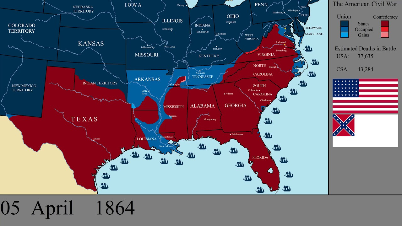 The American Civil War: Every Day with regard to Map Of Usa In Civil War