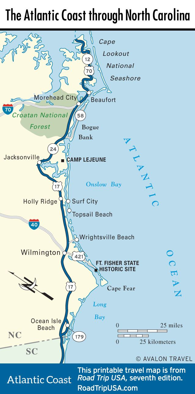 The Atlantic Coast Route Across North Carolina | Road Trip Usa regarding Map of USA East Coast Beaches