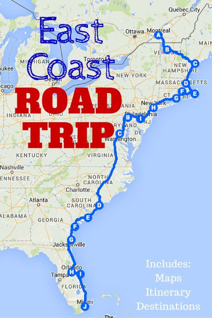 Travel Map of East Coast USA Travel Map of East Coast USA