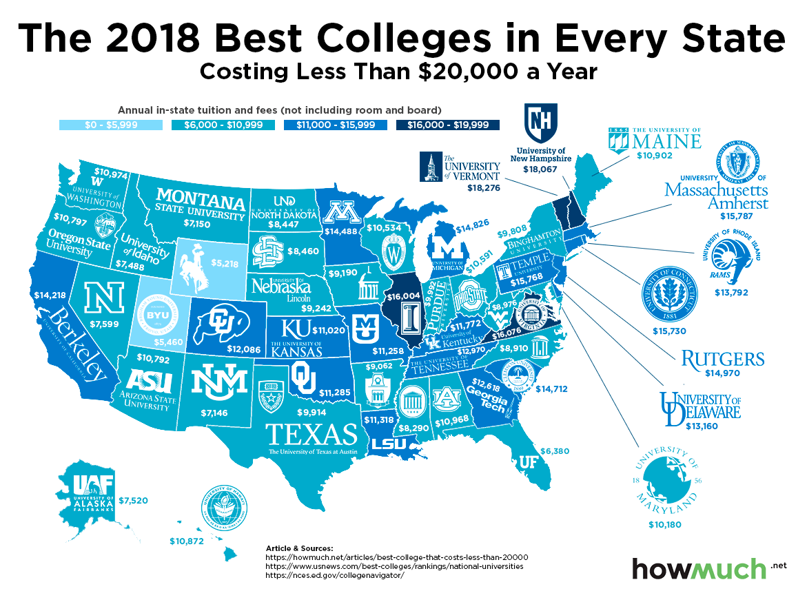 The Best Schools For Under $20K In One Map pertaining to Map Of Best Universities In Usa