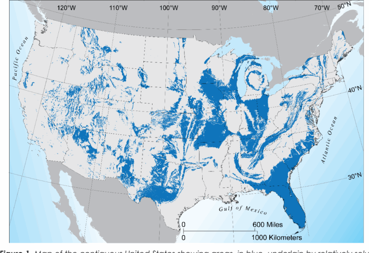 Map of Sinkholes In the USA