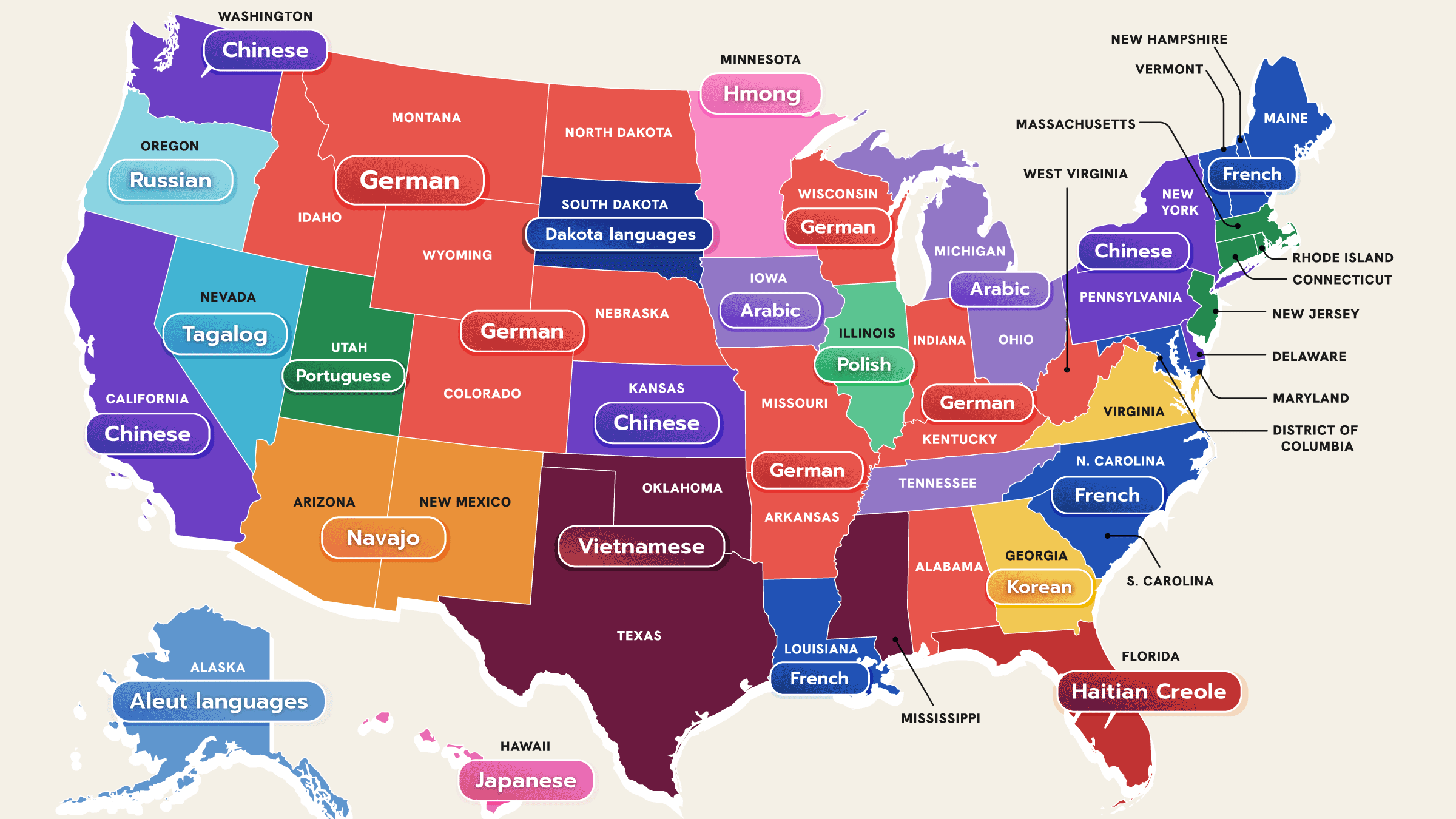 The Most-Spoken Language Besides English And Spanish In Every within Map of Languages Spoken In USA