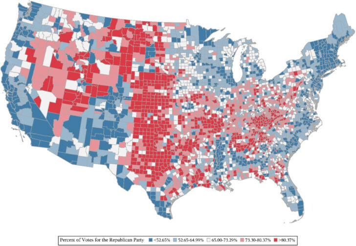 Map of USA Showing Political Parties