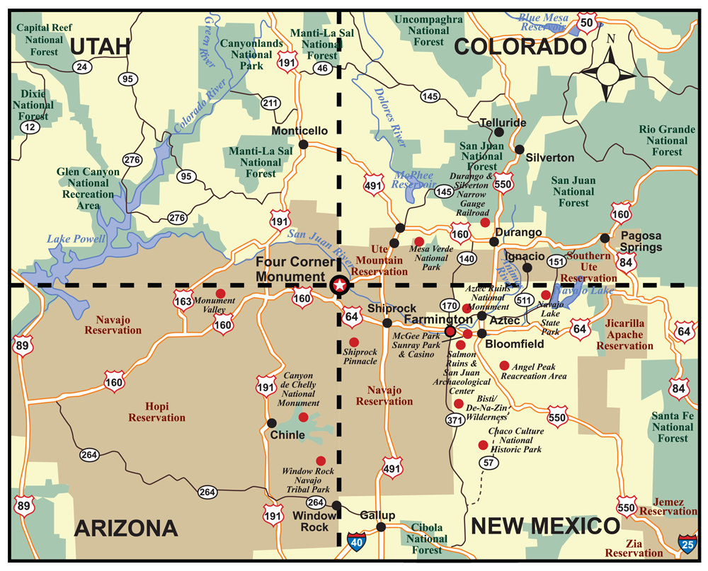 The Southwest Through Wide Brown Eyes: Standing In Four States At intended for Map of 4 Corners Area USA