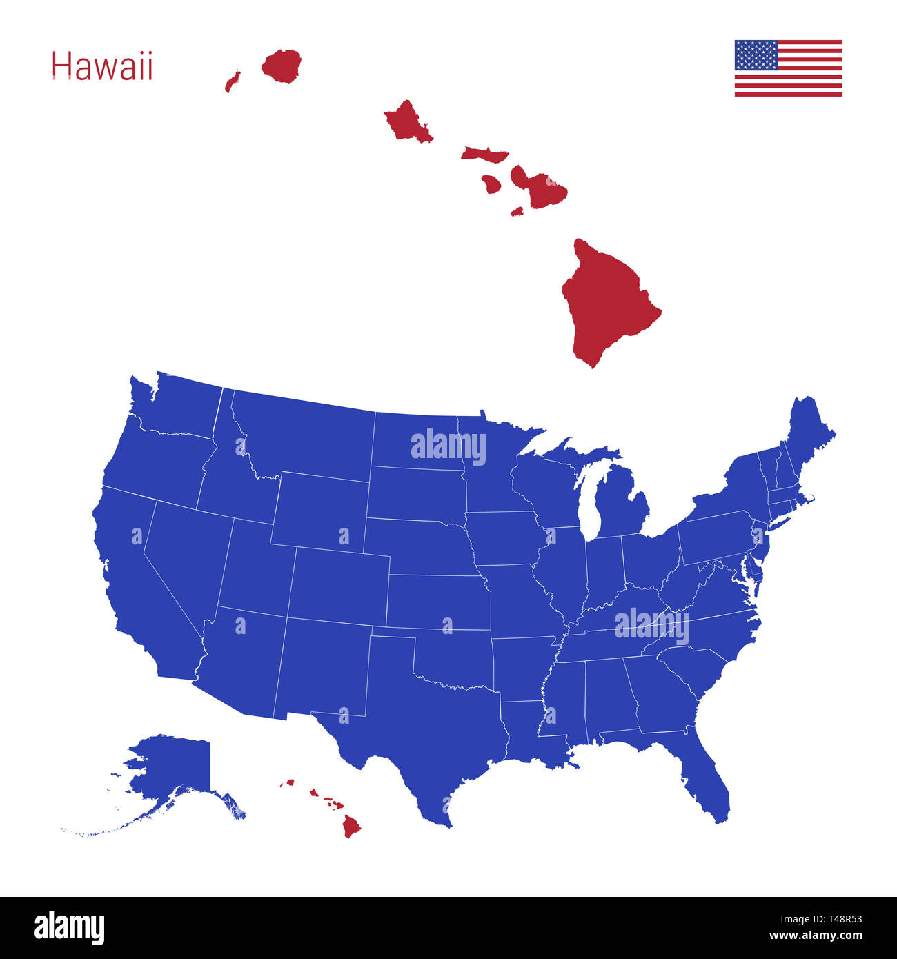 The State Of Hawaii Is Highlighted In Red. Blue Map Of The United with Map of USA with Hawaii Highlighted
