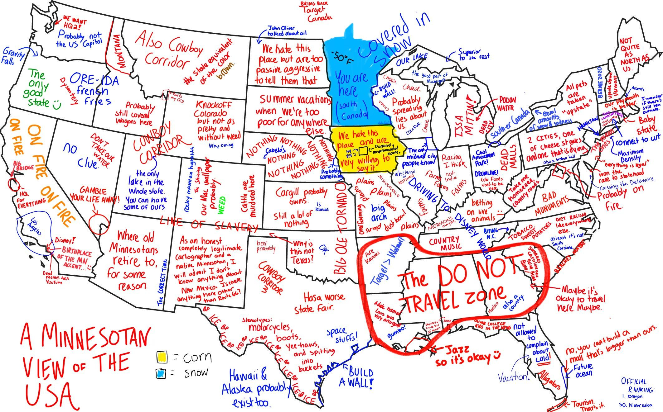 The U.s.a. According To Minnesota : R/Mapporn with regard to A Minnesotan View Of The Usa Map