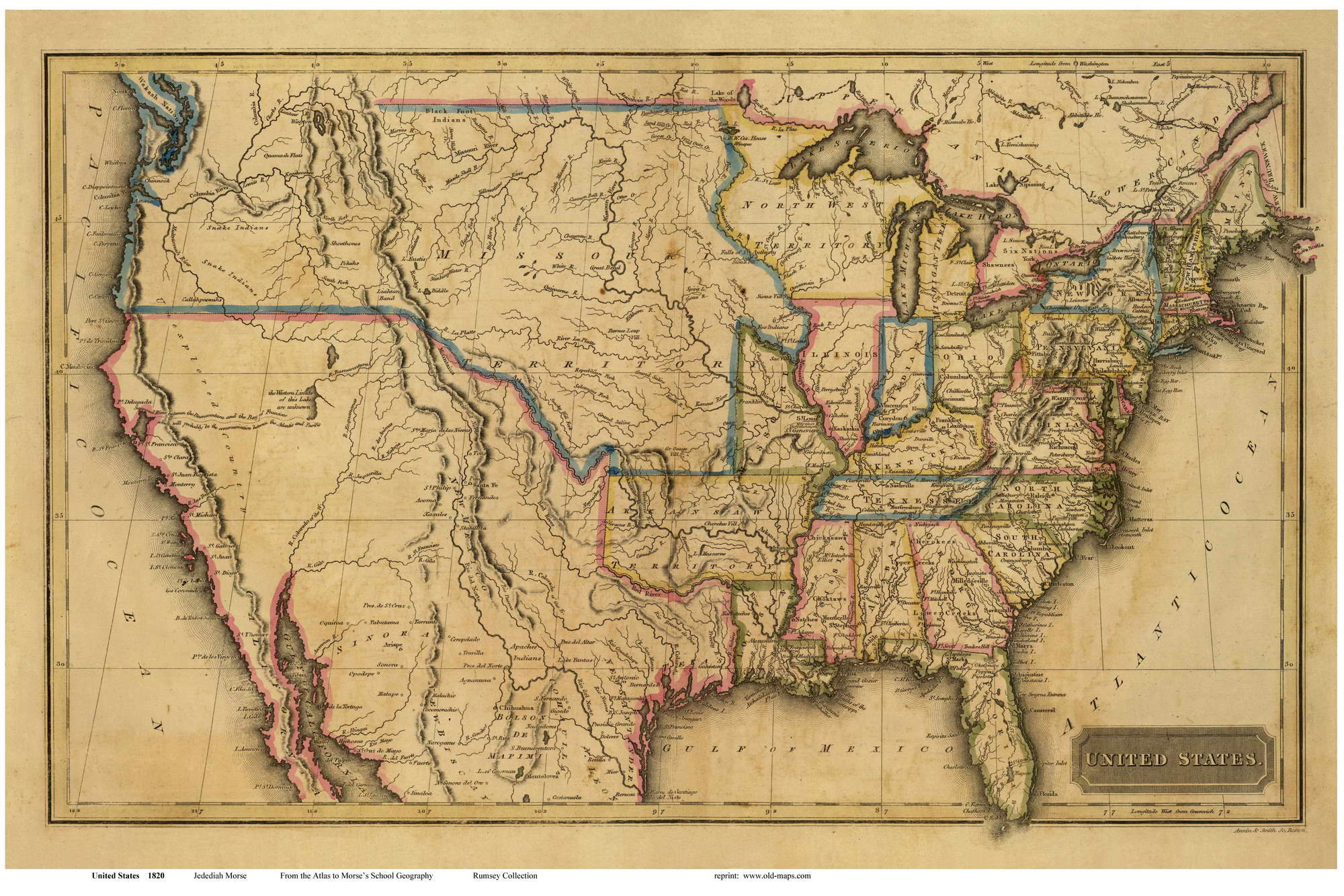 The United States Of America 1820 Map - Usa Map Reprint Morse with Map of the USA During 1820