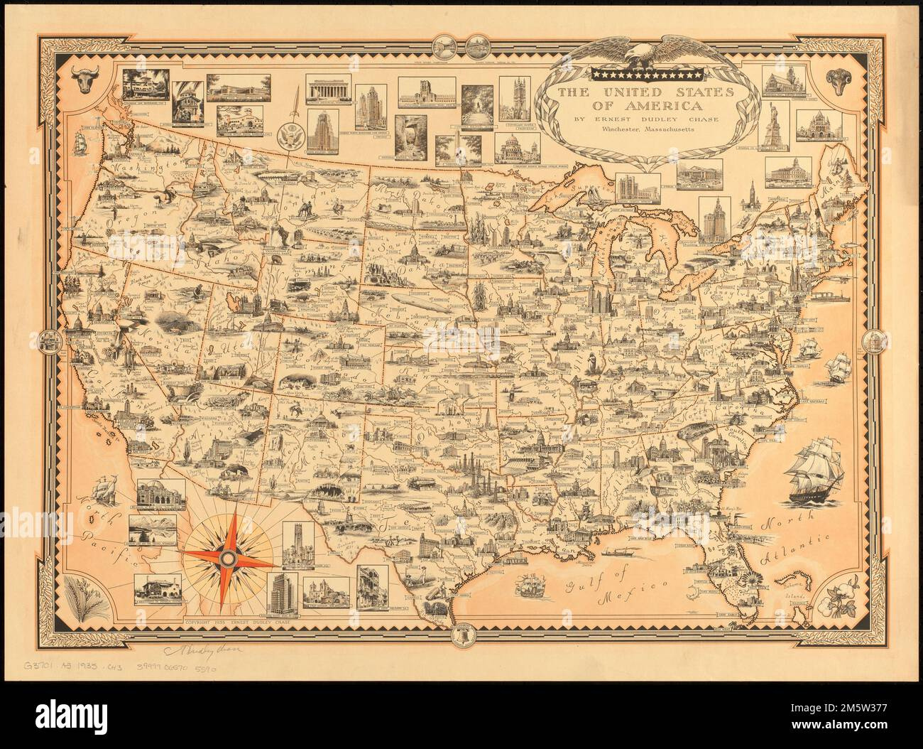 The United States Of America. Pictorial Map Showing Points Of regarding USA Map with Points of Interest