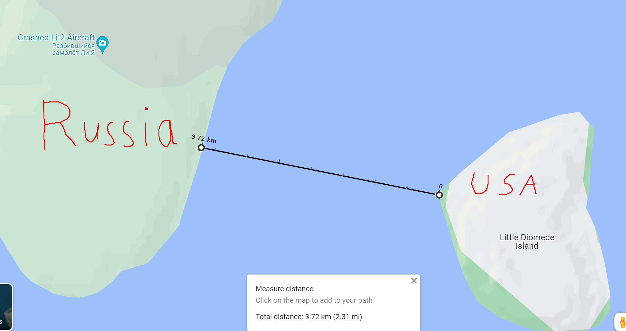 The Usa And Russia Are 3½ Km Away : R/Googlemaps with Map Of Russia And Usa Distance