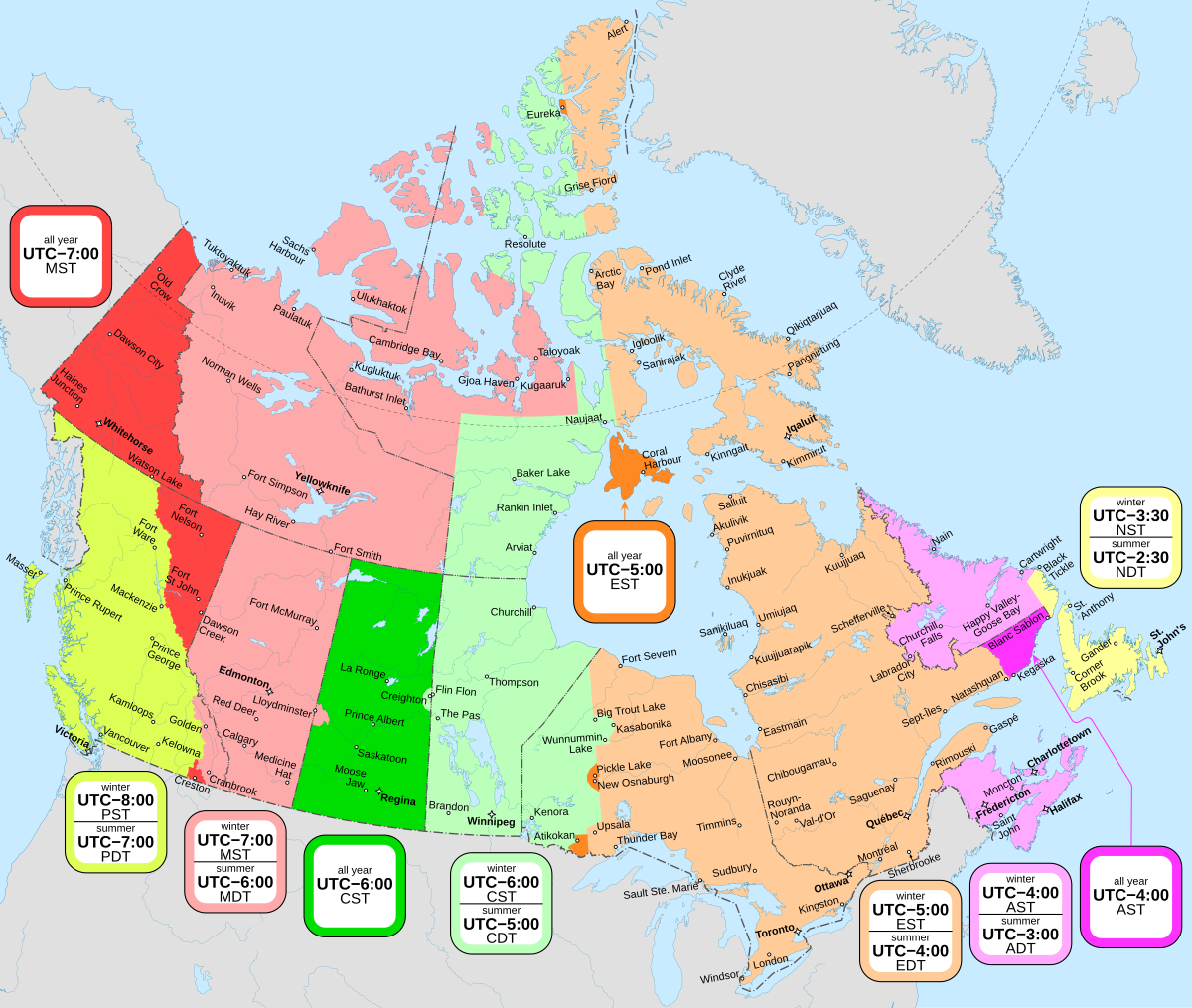 Time In Canada - Wikipedia within Map of Timezones In USA and Canada
