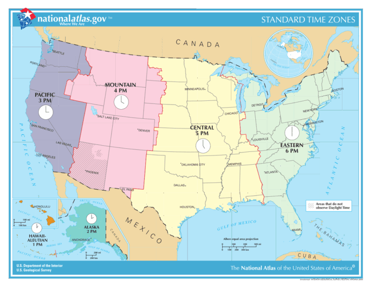 Time Zone Map of USA with States and Cities