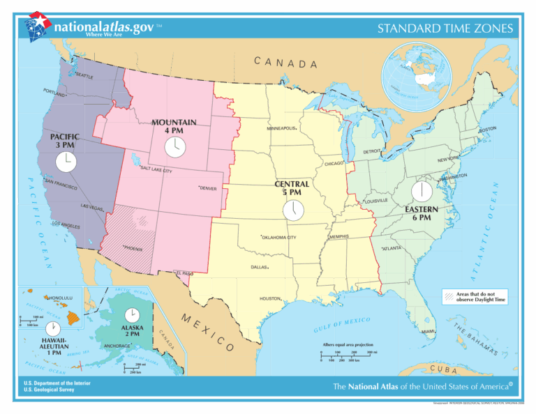 Time Zone Map of USA with States and Cities