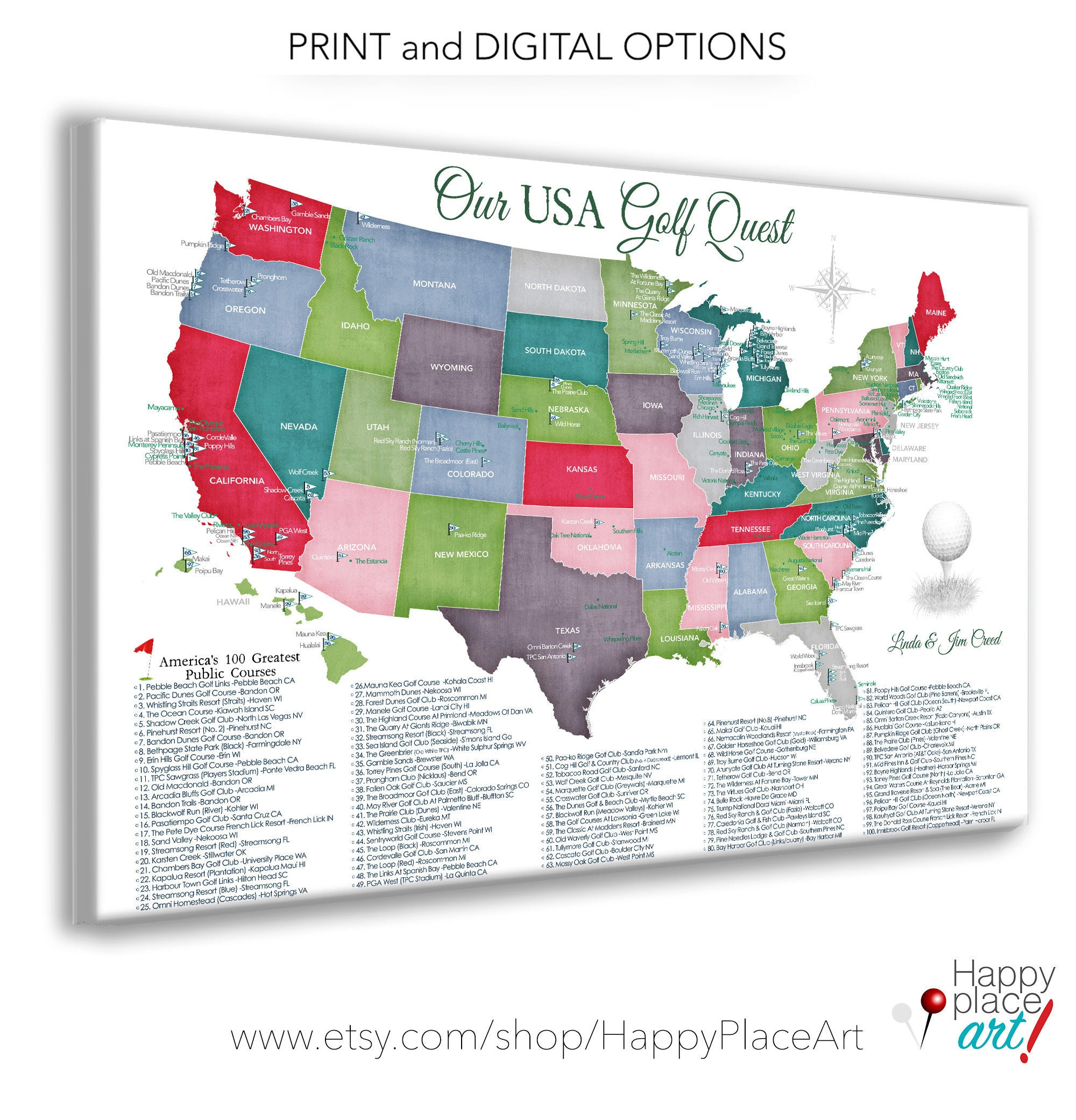 Top 100 Public Golf Courses Map Of Usa, Gift For Golfer with regard to Map Of Golf Courses In Usa