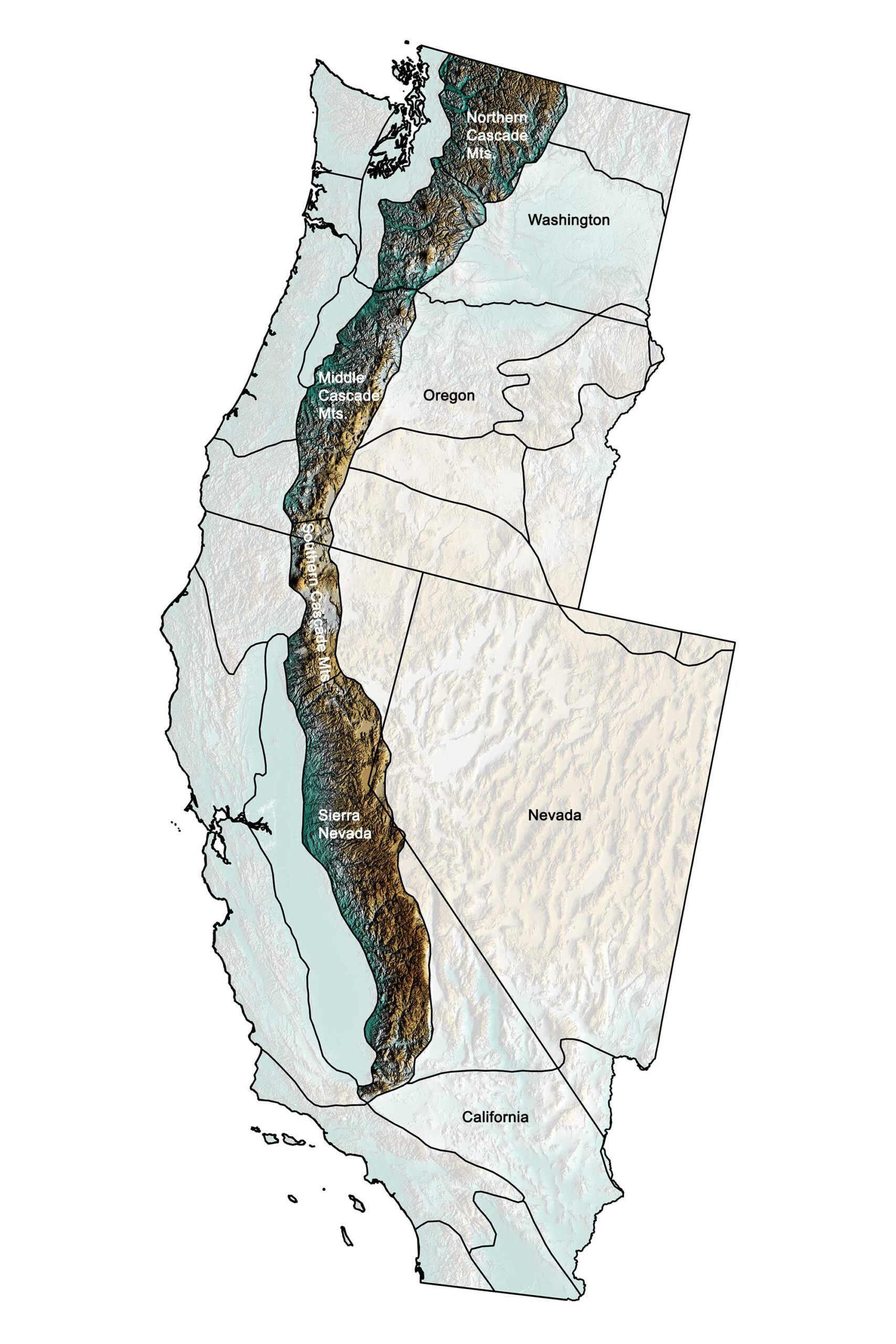 Topography Of The Cascade-Sierra Mountains — Earth@Home pertaining to Cascade Mountains On Map Of Usa