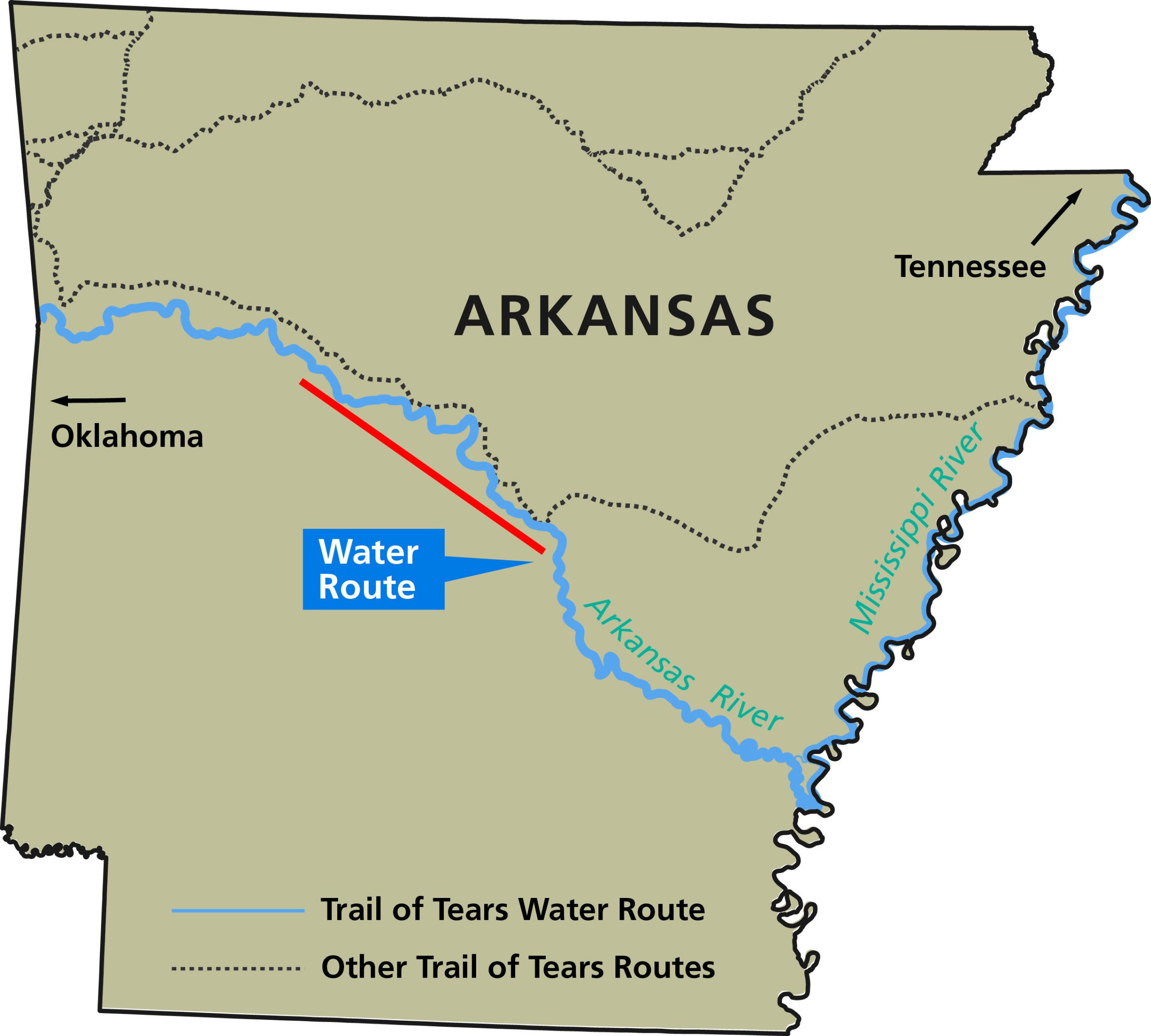 Trail Of Tears: Arkansas River Water Route Itinerary (U.s. pertaining to Arkansas River On Map of USA