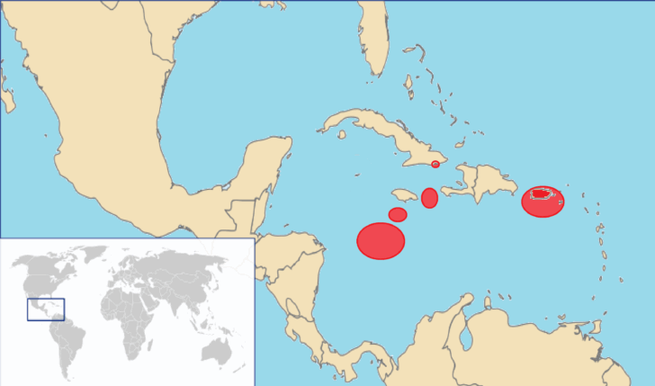 Map of East Coast USA and Caribbean