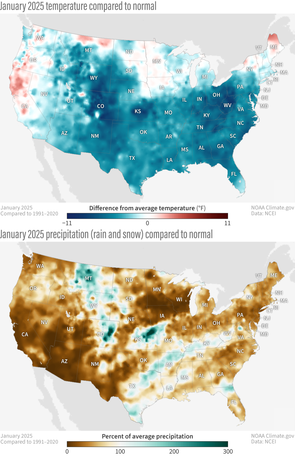 U.s. Climate Summary For January 2025 | Noaa Climate.gov in Temperature Map Of Usa In January