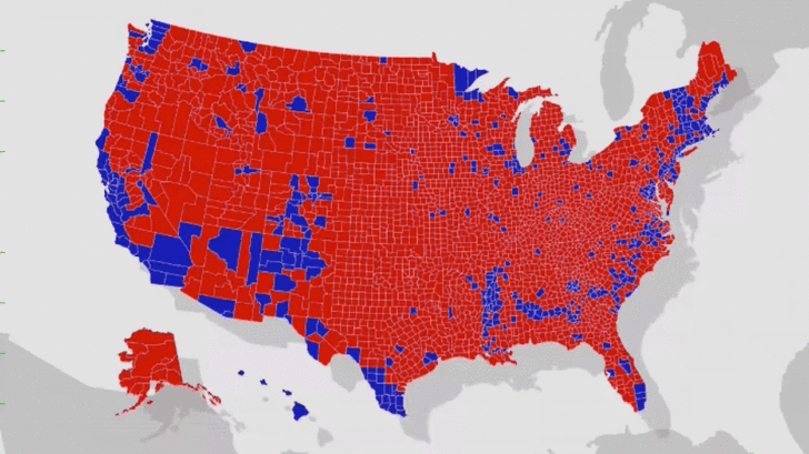 Red Blue Map of USA By County