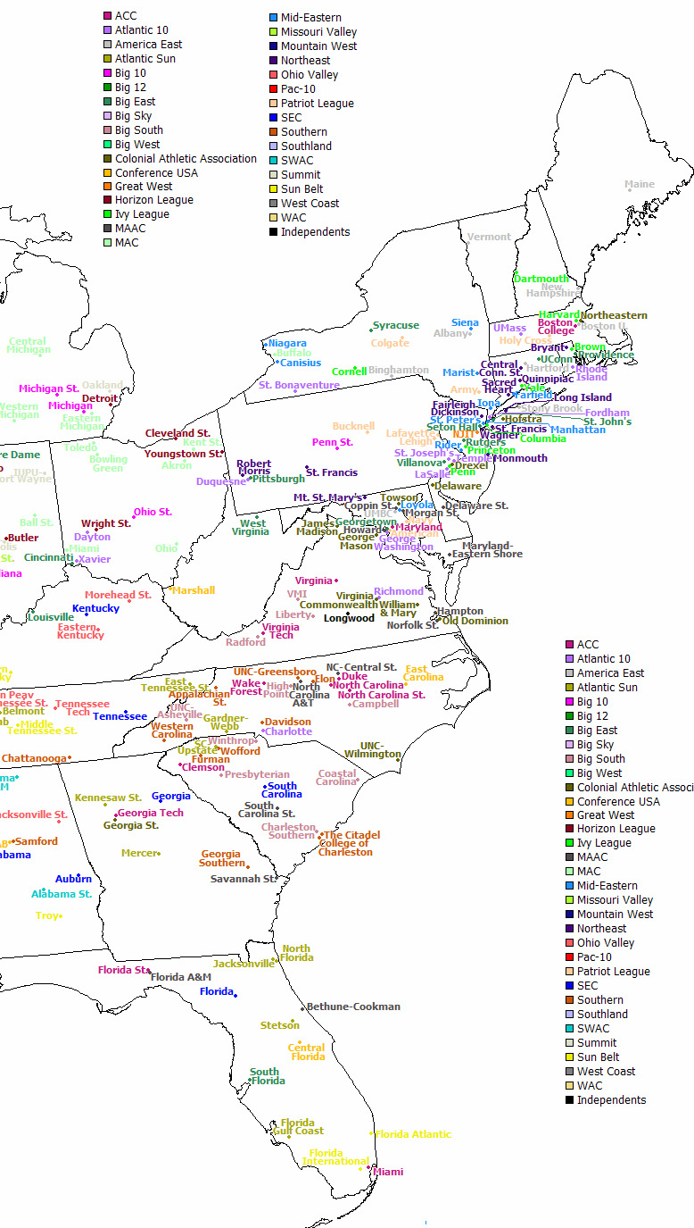 U.s. Map Of Colleges - Central Pa Hoops in Map of All Colleges In USA