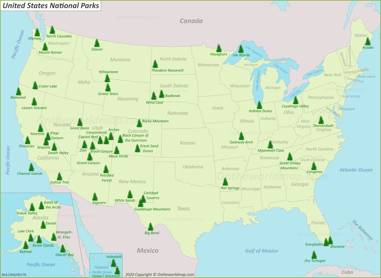 U.s. National Parks Map - Ontheworldmap inside Map Of Usa Showing National Parks