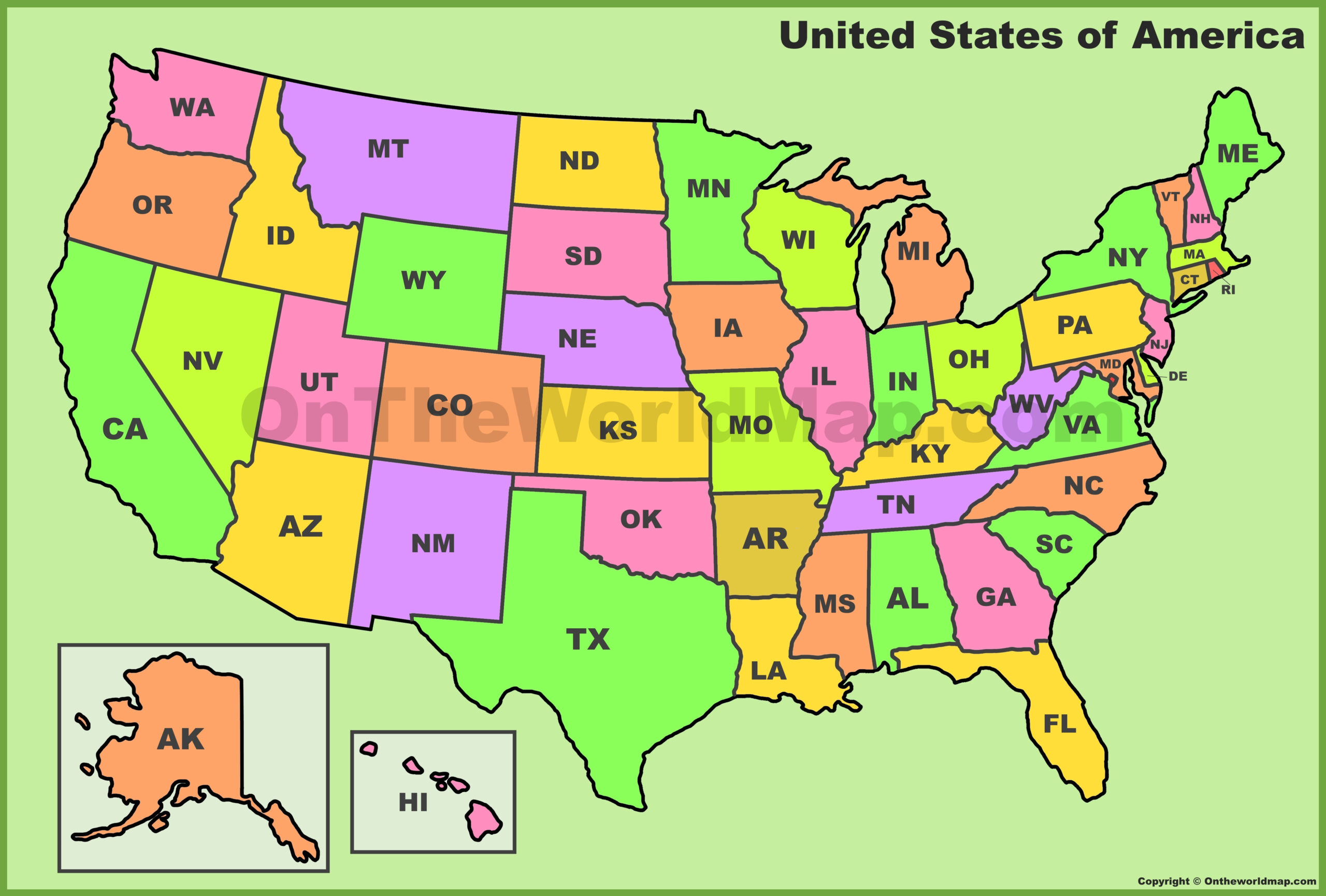 U.s. State Abbreviations Map - Ontheworldmap for Map of USA with States and Abbreviations