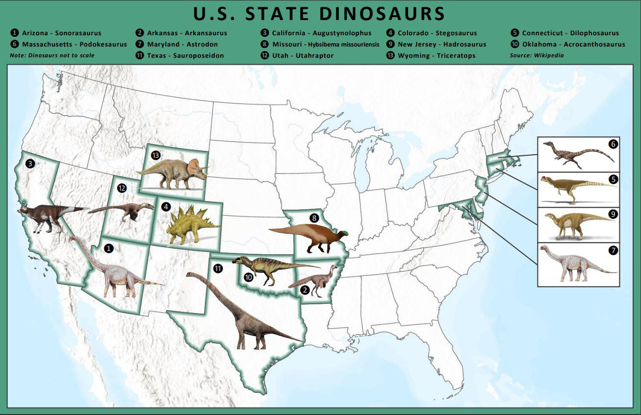 U.s. State Recognized Dinosaurs : R/Maps with Map of Dinosaur Fossils In USA